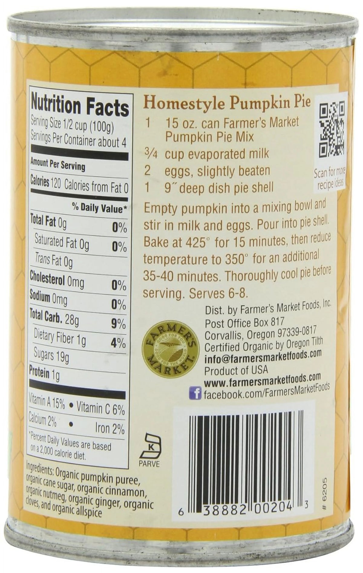 Organic Canned Pumpkin Pie Mix 15-Ounce Cans Pack Of 12 C126