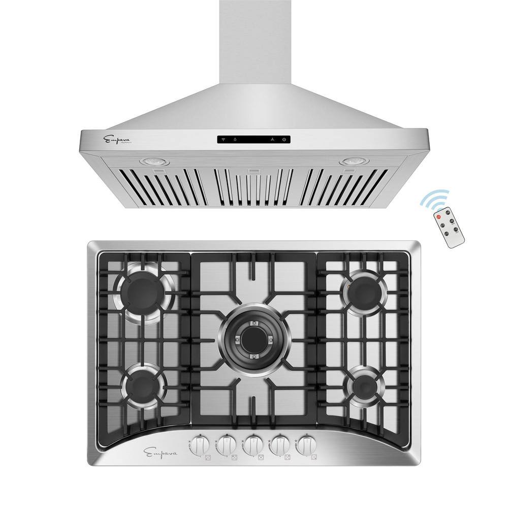 2-Piece Gas Cooktop with 5 Burners and Wall Mount Range Hood M387647