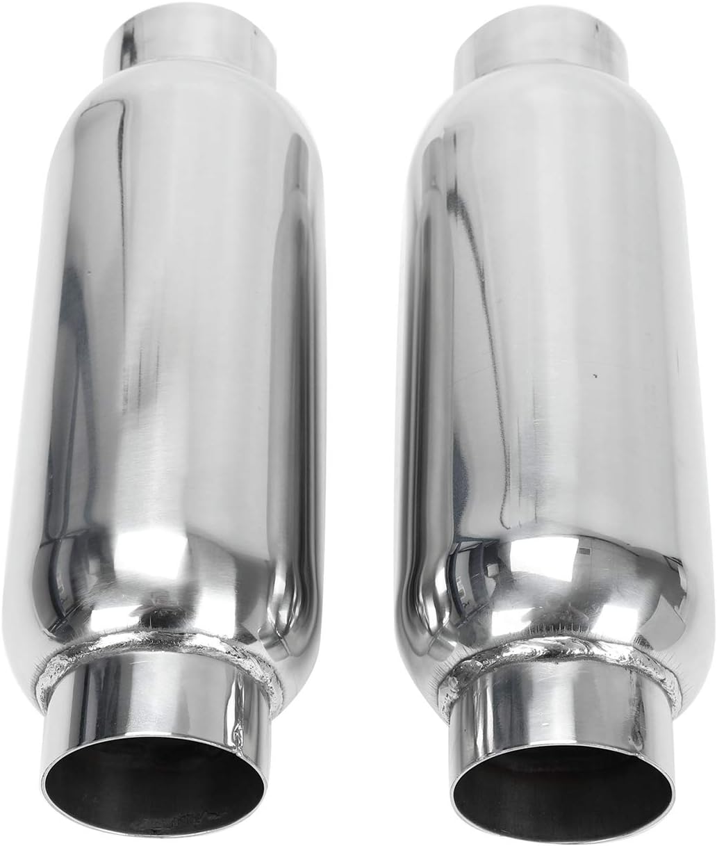 2.5 Inch Inlet 2.5 Inch Outlet Stainless Steel Weld-on Exhaust Muffler, Pair, 12 Overall Length U5682