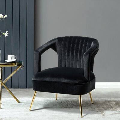 Black Velvet Barrel Chair with Tufted Design D457