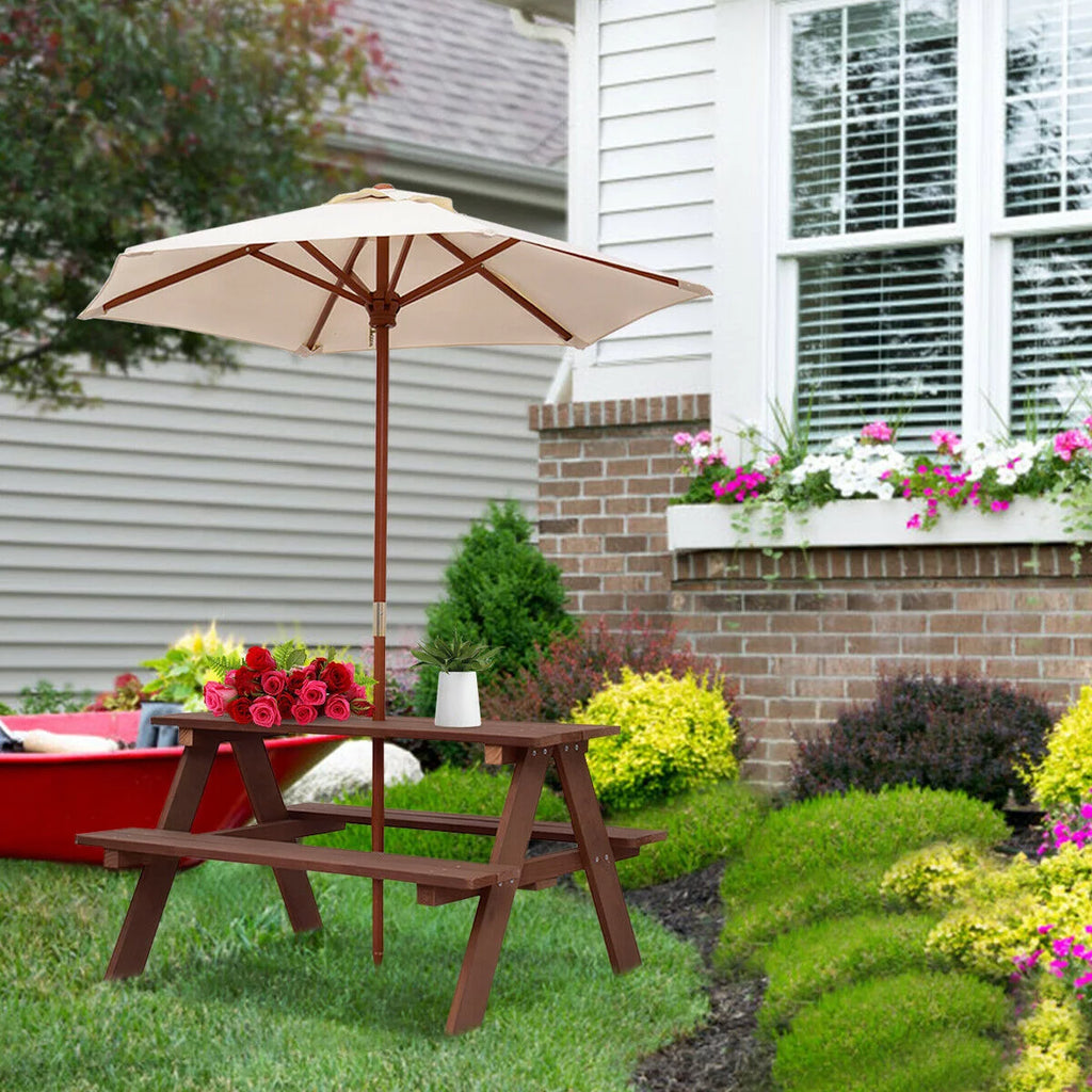 Children Outdoor 4 Seat Kids Picnic Table Bench with Folding Umbrella T968