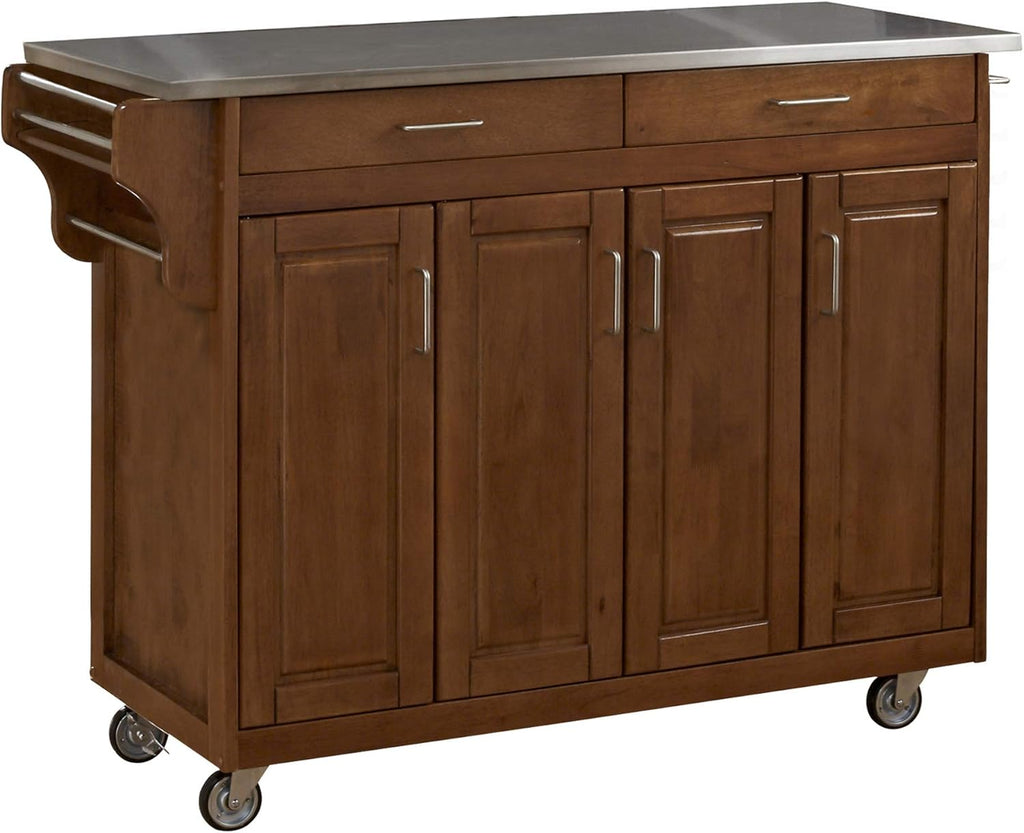 Black Finish Four Door Kitchen Cart with Stainless Steel Top V88852