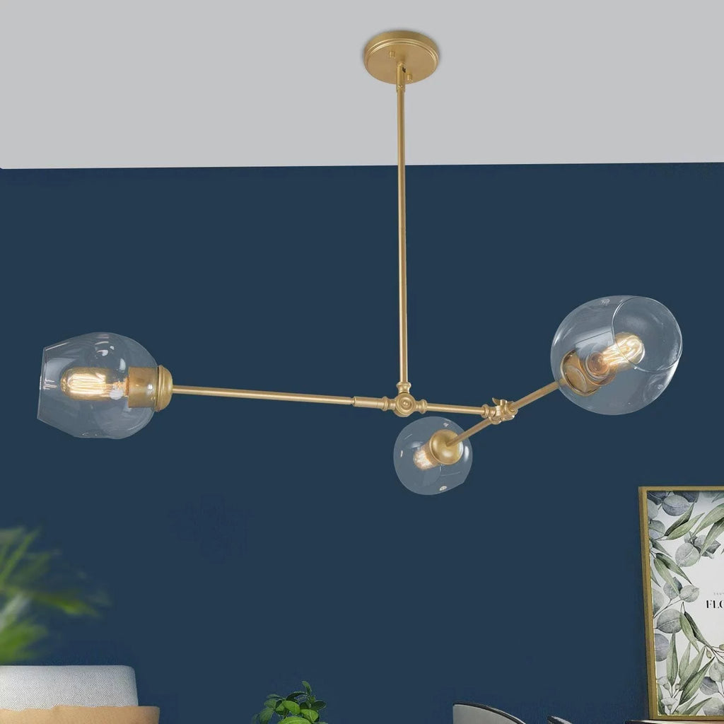 Mid-Century Modern 3-Light Gold Clear Glass Chandelier A23143