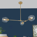 Mid-Century Modern 3-Light Gold Clear Glass Chandelier A23143