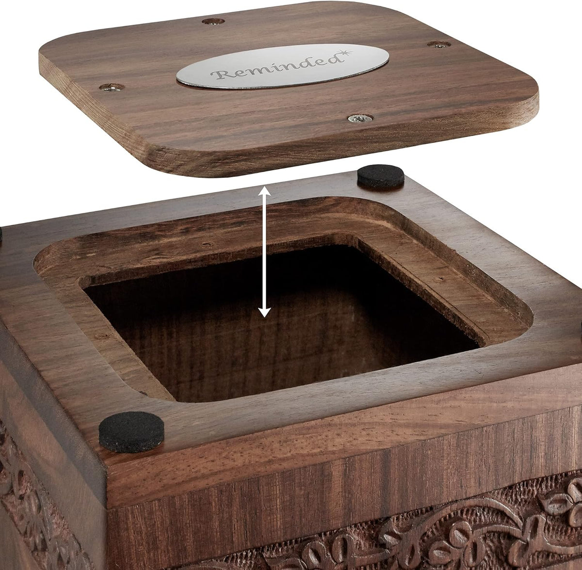 Rosewood Hand-Carved Urn Box with Solid Brass Cross, Velvet Bag E361706