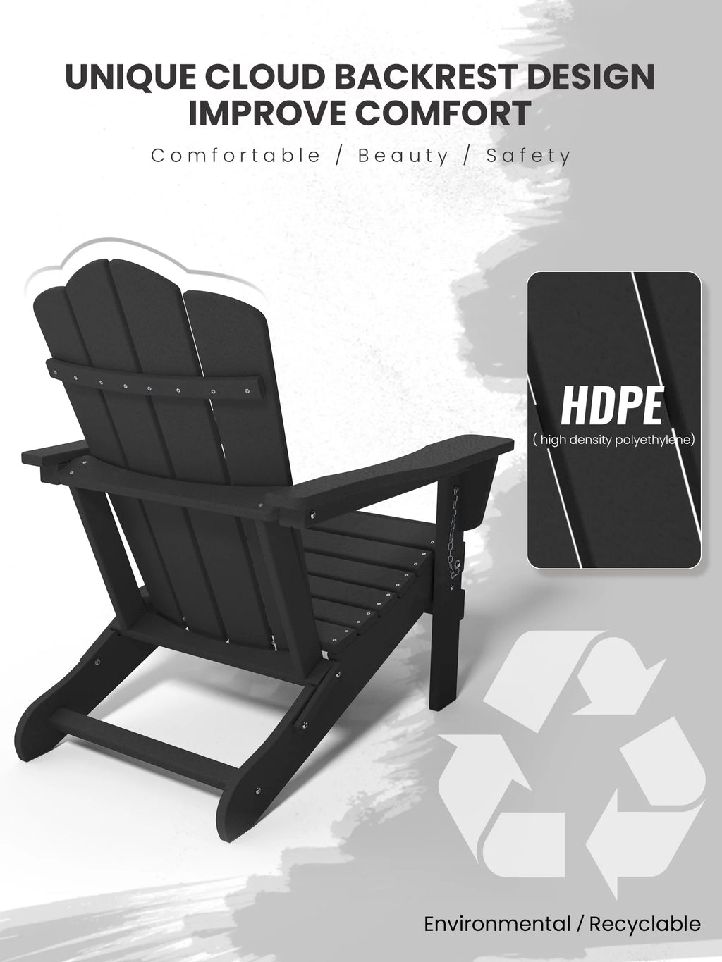 Black HDPE Folding Adirondack Chair Y850396