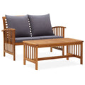 2 Piece Wooden Outdoor Conversation Set with Gray Cushion and Side Table U90117