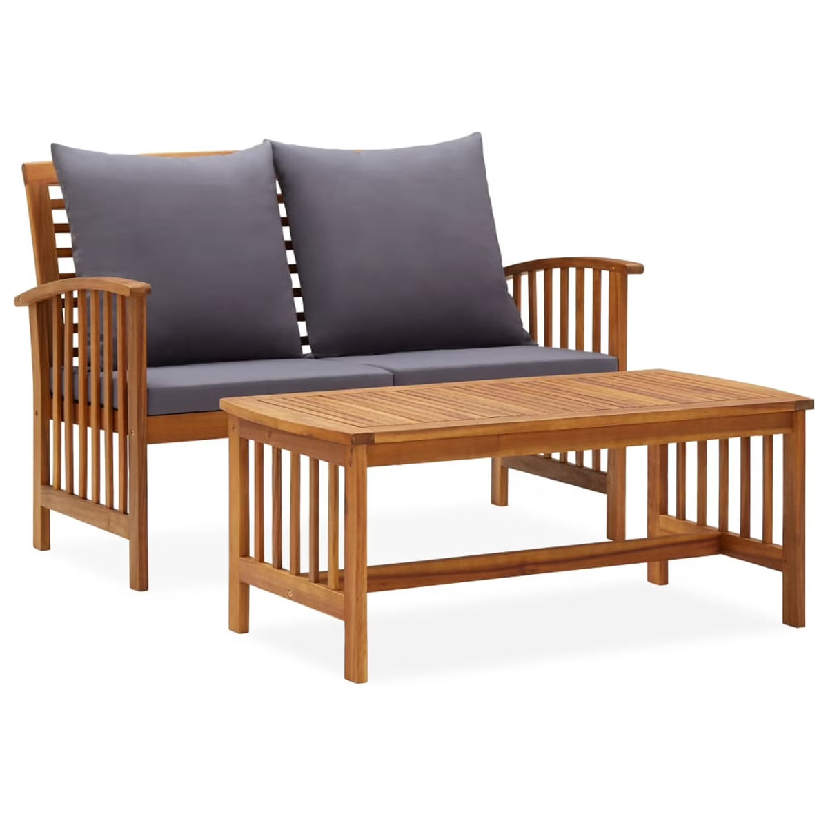 2 Piece Wooden Outdoor Conversation Set with Gray Cushion and Side Table U90117