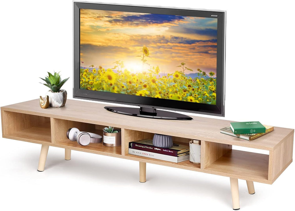 Natural Wood TV Stand with 4 Storage Shelves X57636