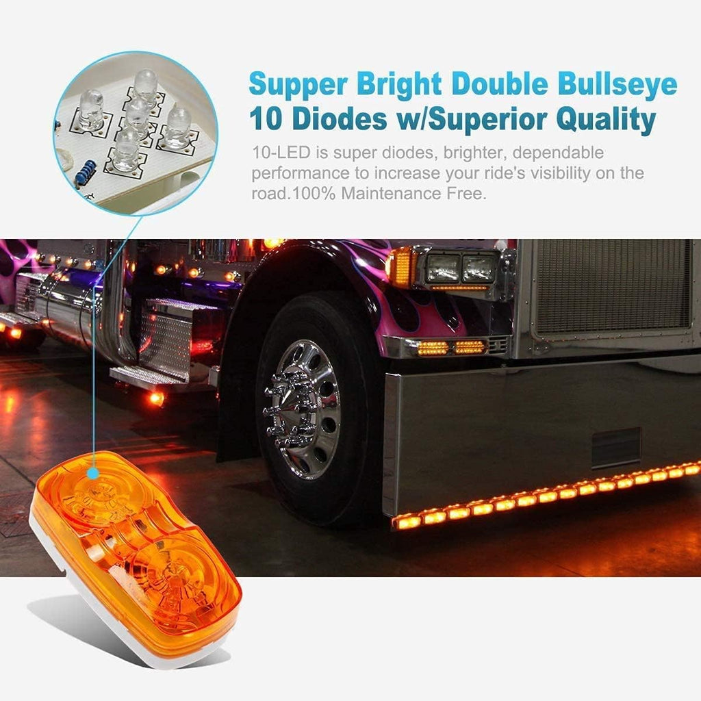 12V LED RV Camper Trailer Tail Light Kit with Amber Side Marker Clearance Lights and Red Stop Turn Brake Tail Lights U6356