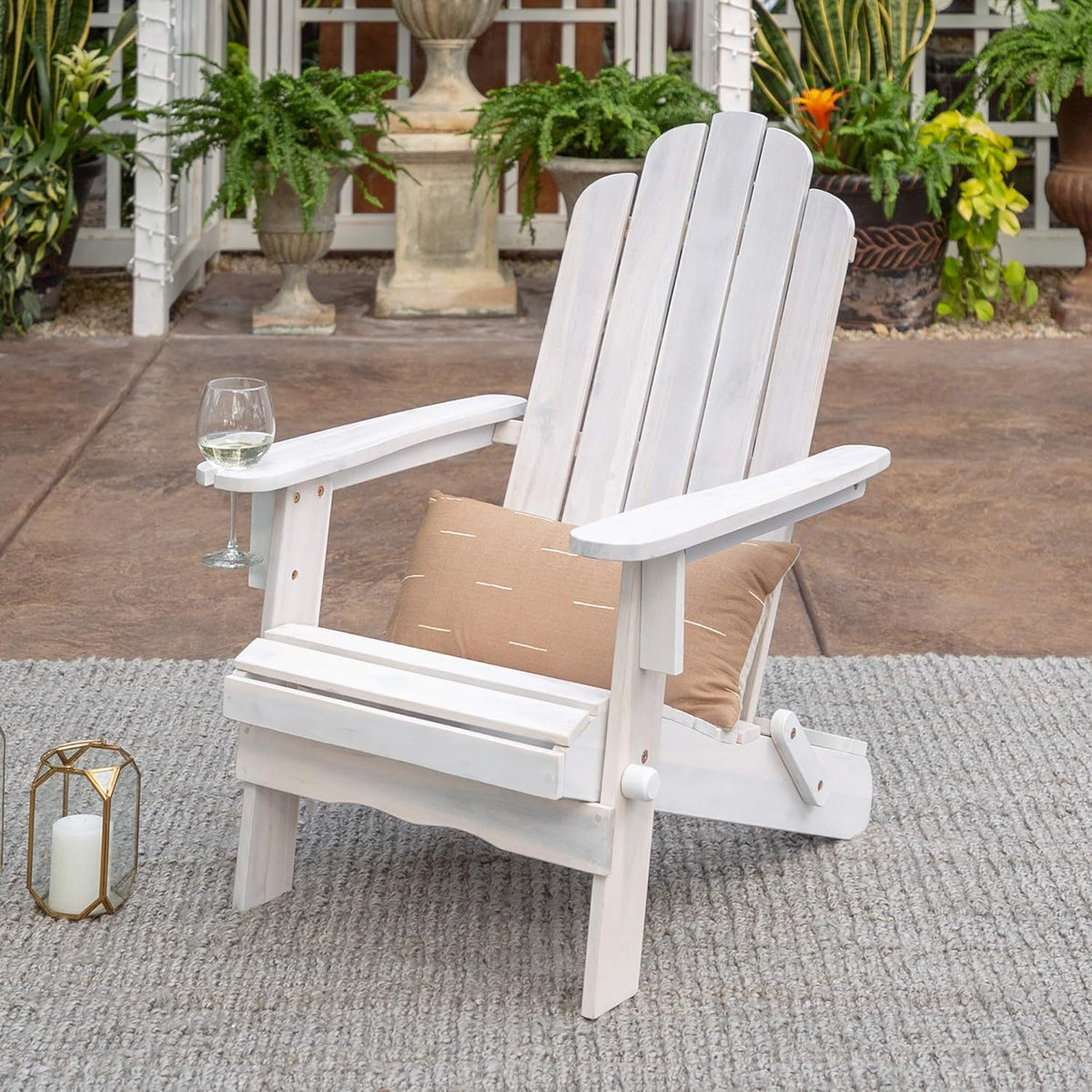 Navy Blue Wash Solid Acacia Wood Outdoor Folding Adirondack Chair U6694