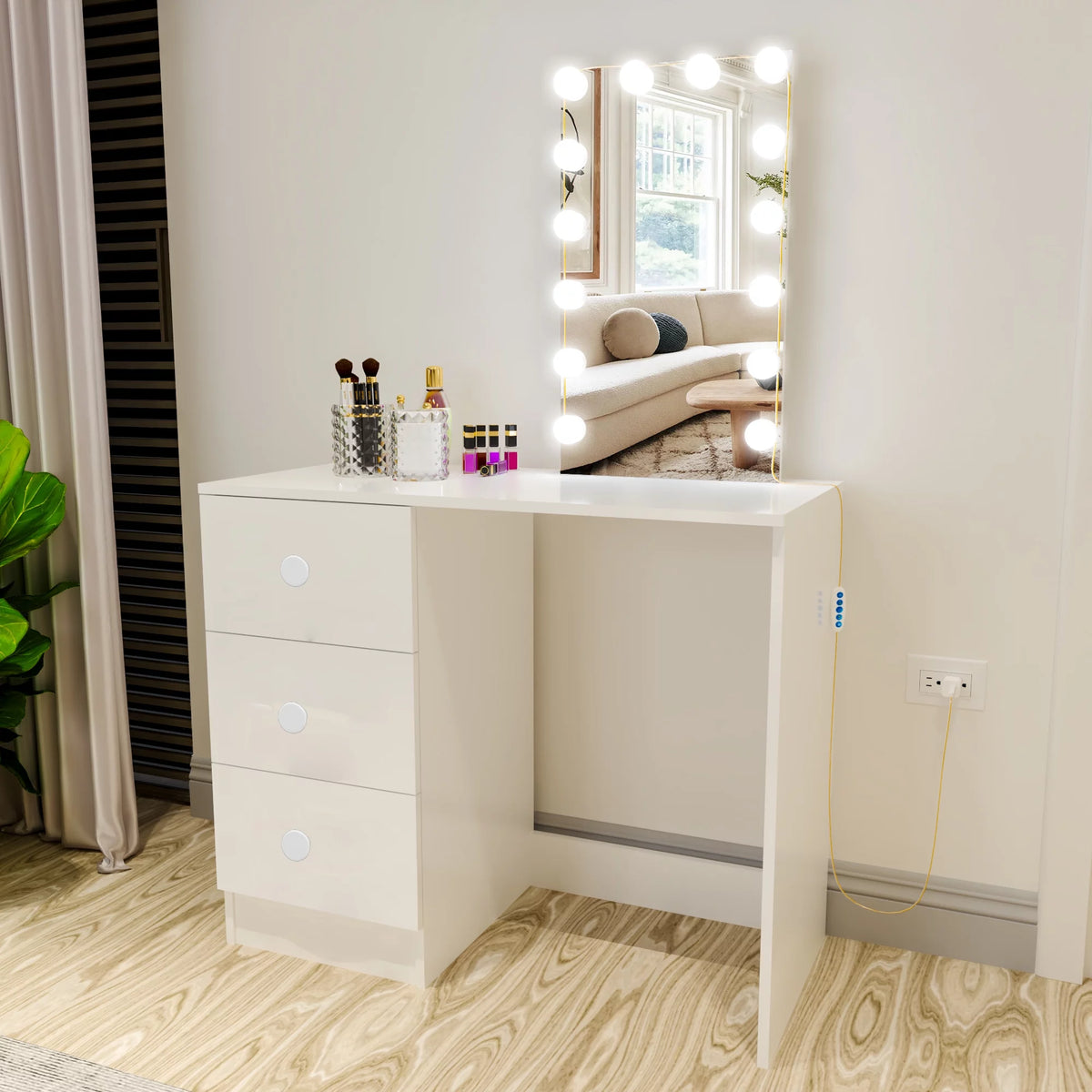 White Modern Vanity Table with Lights M975