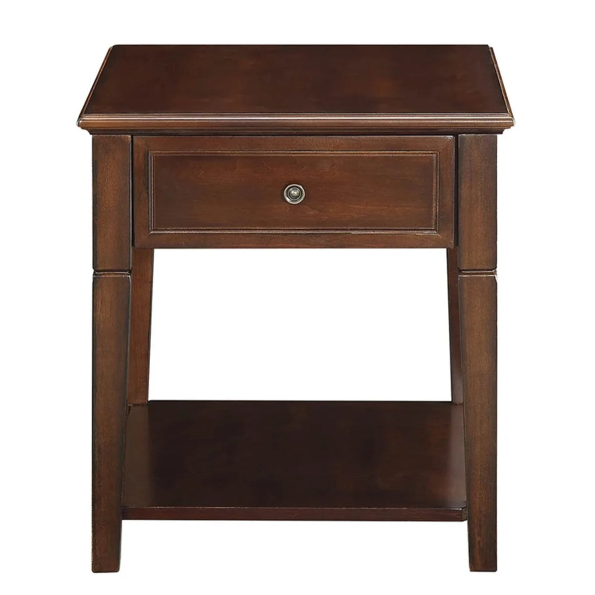 Walnut Brown Wooden End Table with One Drawer and One Shelf A579
