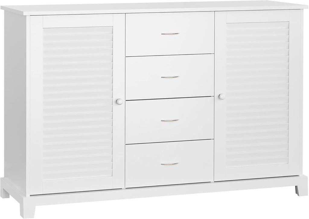 White Storage Cabinet with Drawers and Louvered Doors M698695
