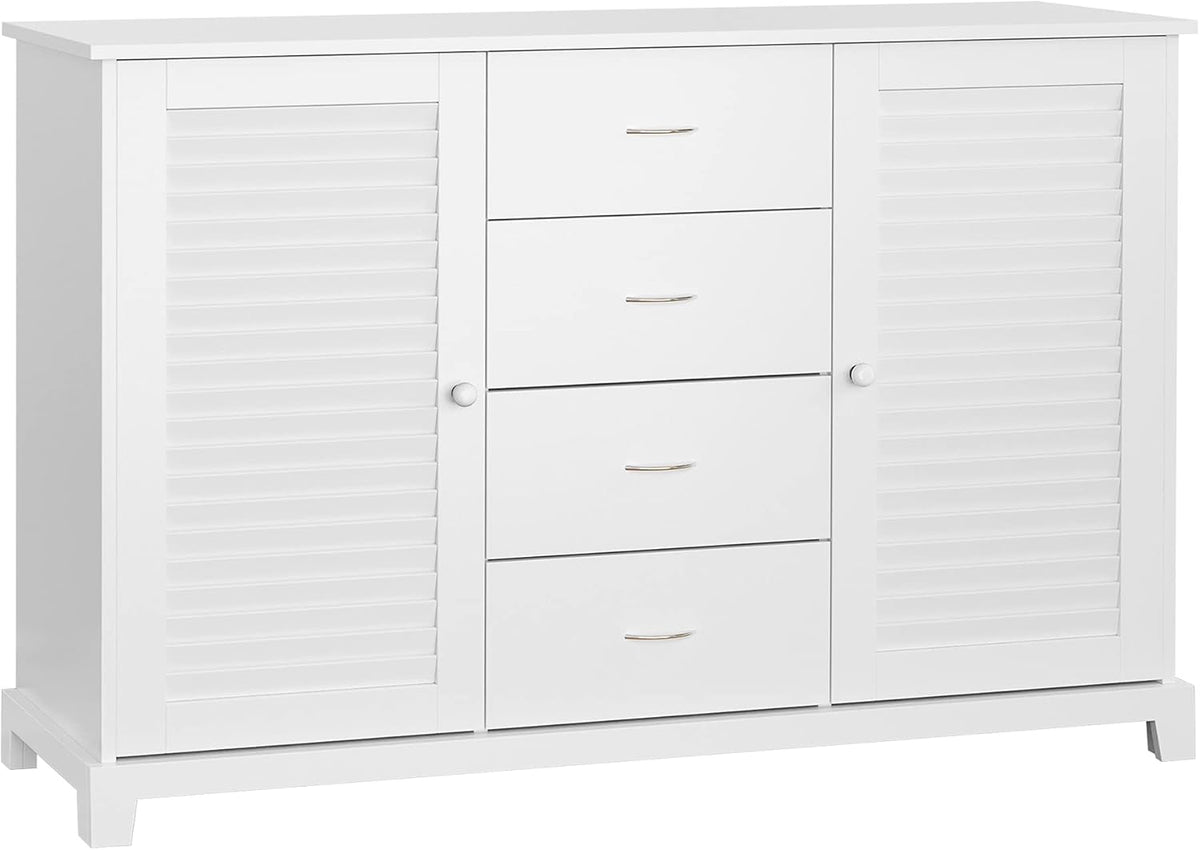 White Storage Cabinet with Drawers and Louvered Doors M698695