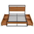 Metal Platform Bed Frame with Four Drawers and Wooden Headboard V9229