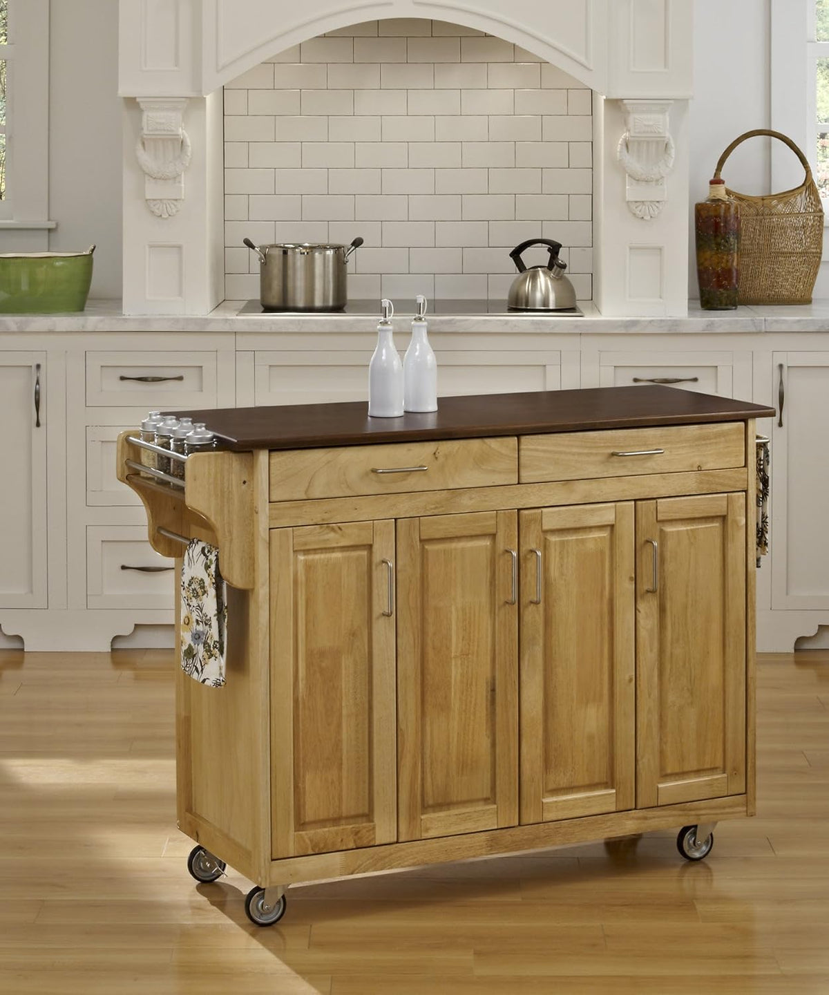Black Finish Four Door Kitchen Cart with Stainless Steel Top V88852