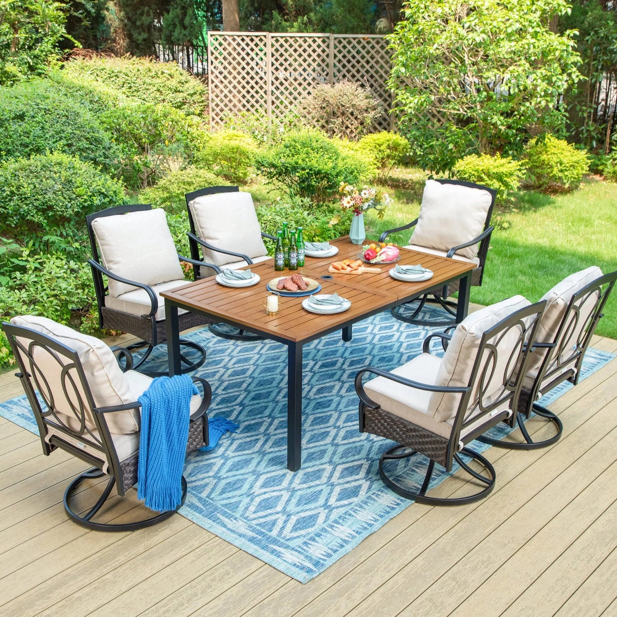 Outdoor Rectangle Dining Table with Umbrella Hole C2933
