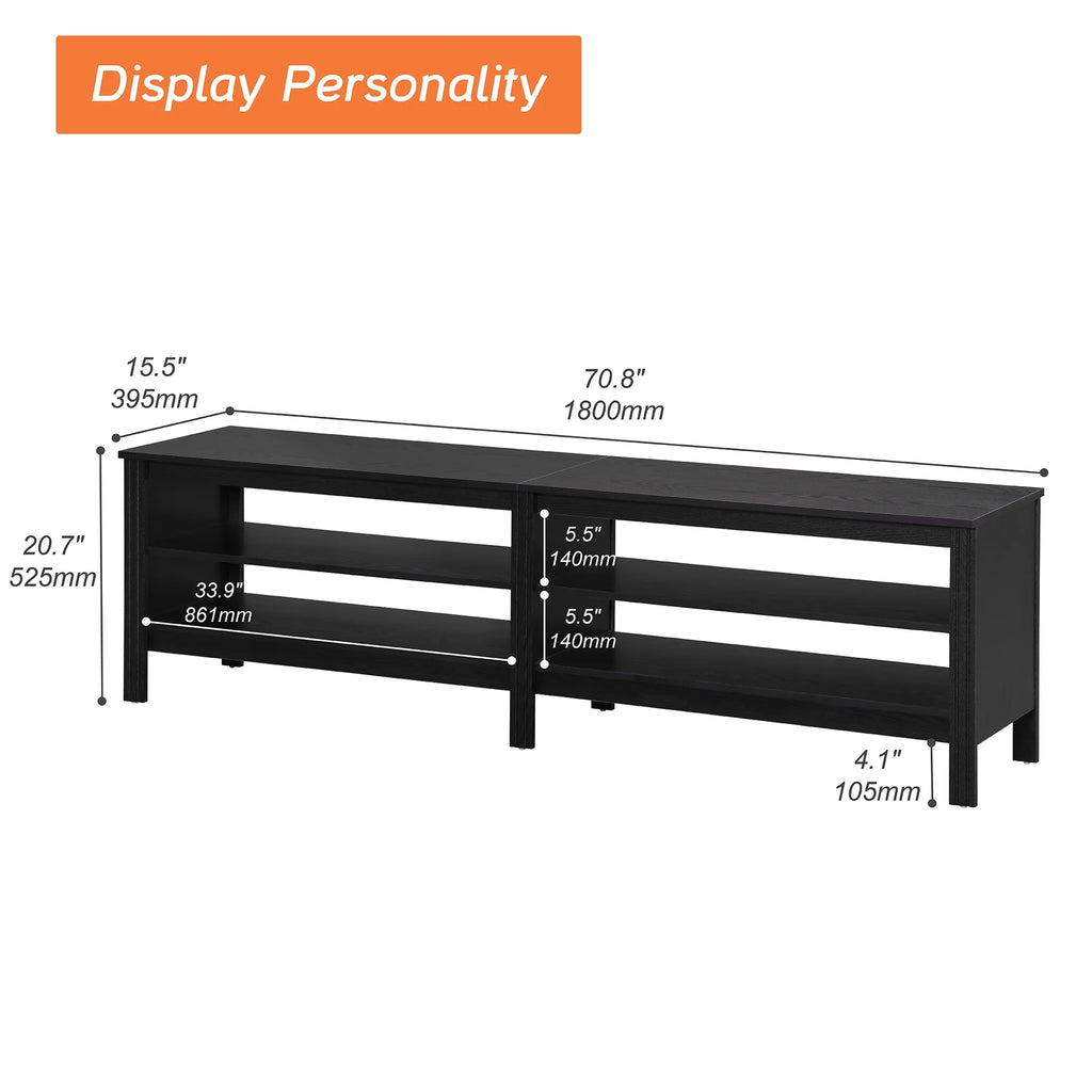 Black Wood TV Stand with 4 Open Shelves K77851