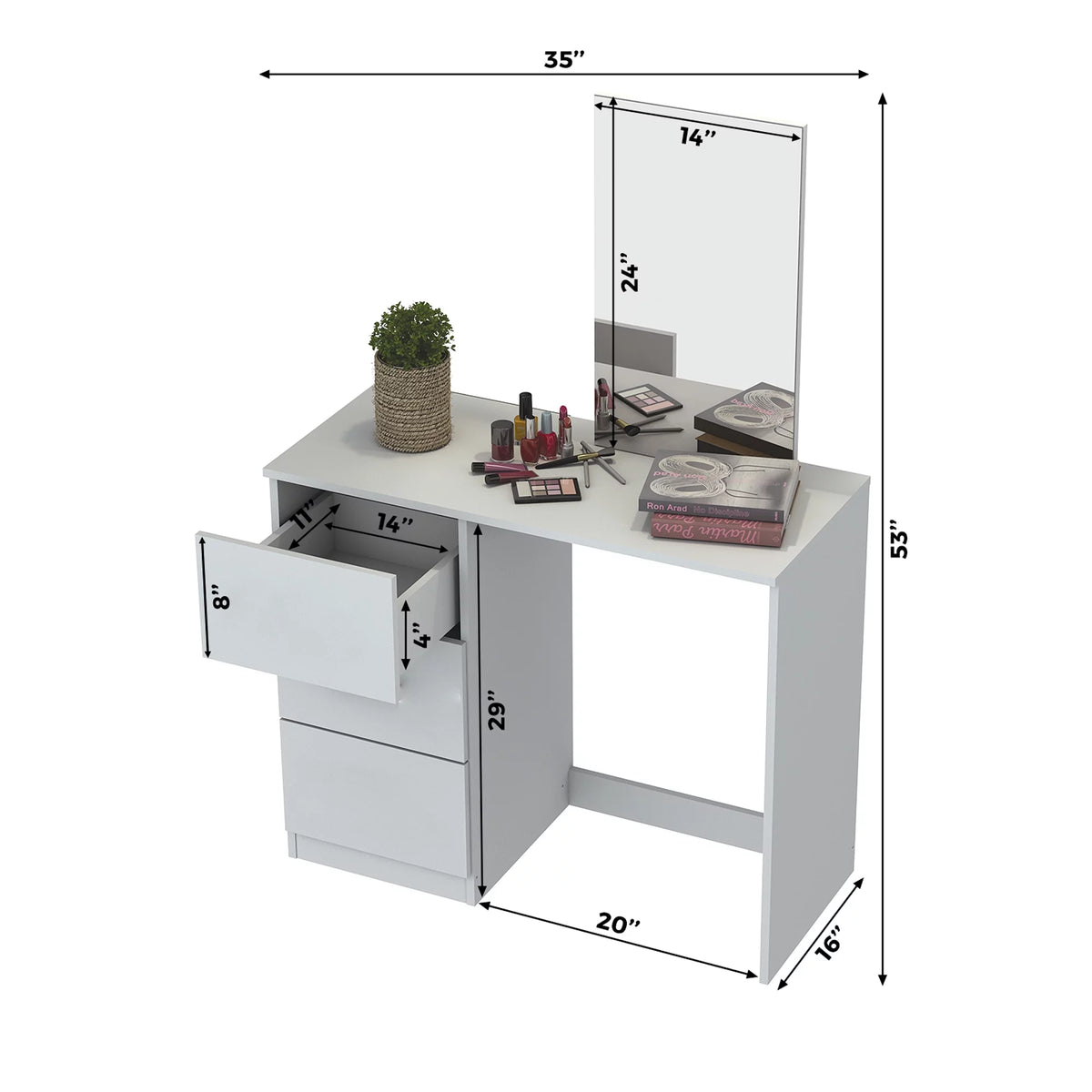 White Modern Vanity Table with Lights M975