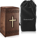 Rosewood Hand-Carved Urn Box with Solid Brass Cross, Velvet Bag E361706