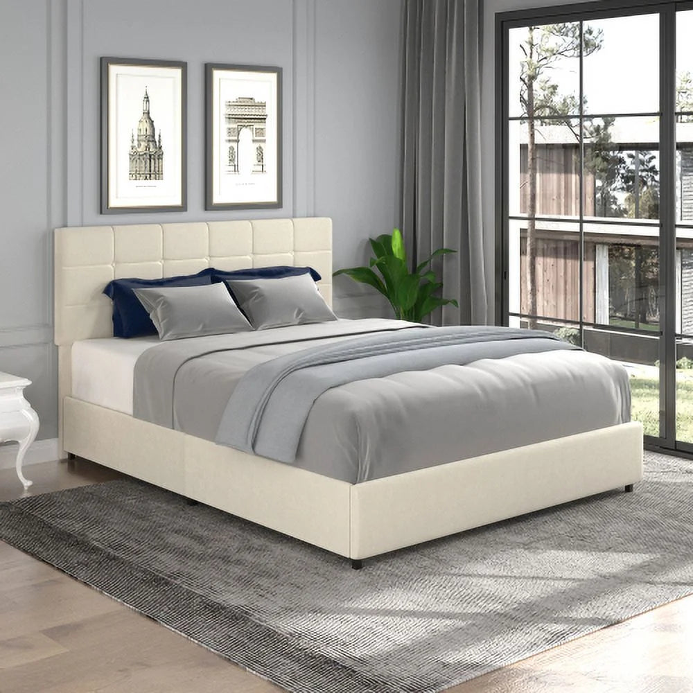 Queen Size Ivory Velvet Upholstered Platform Bed with 4 Drawers Storage G87348
