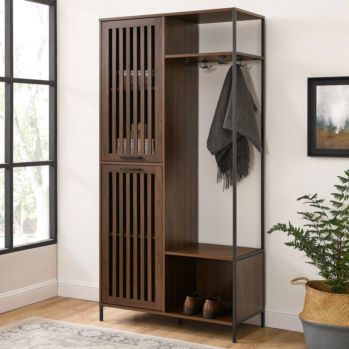 72-Inch Slat Door Hall Tree, Dark Walnut B51213