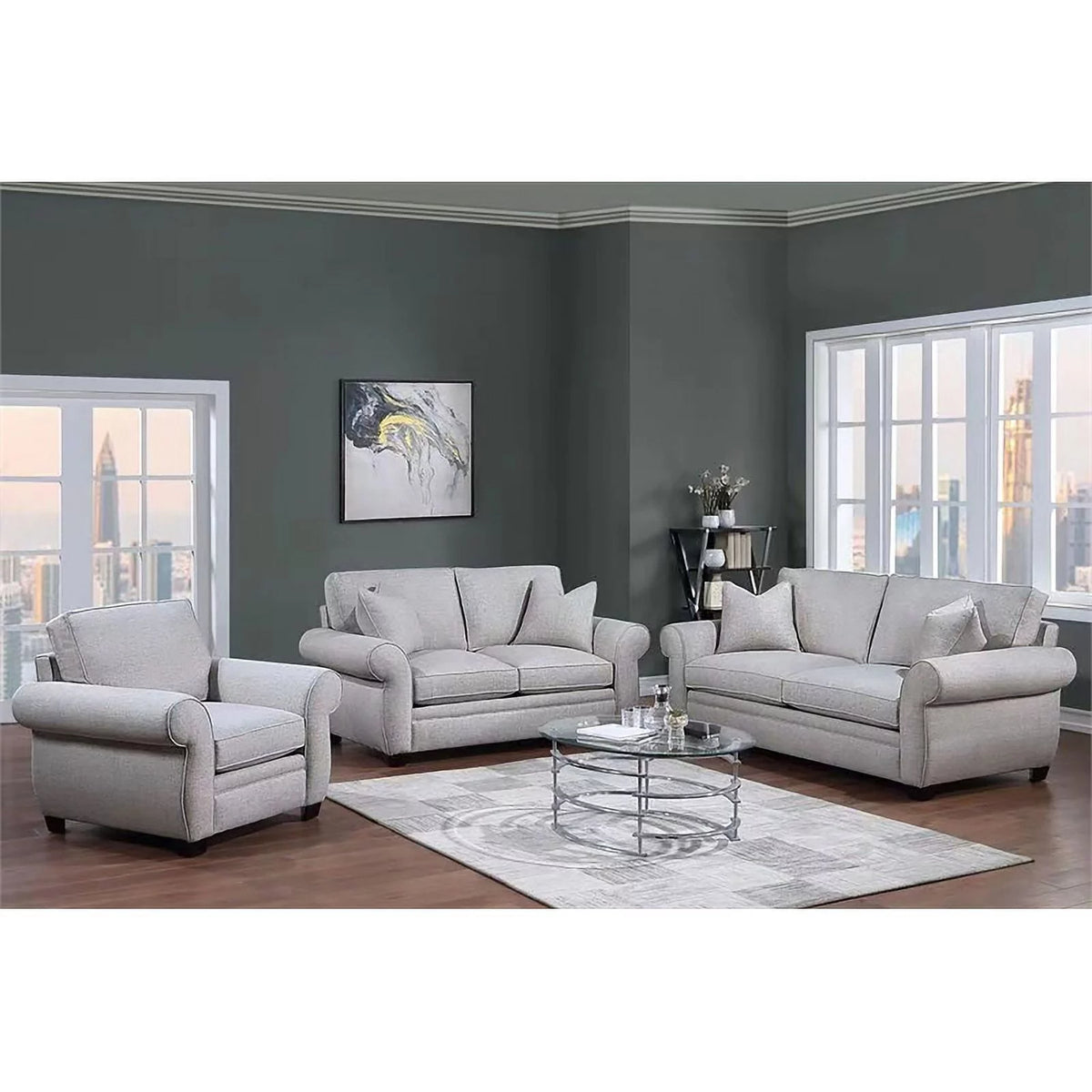 Cream Fabric Loveseat with Rolled Arms J630