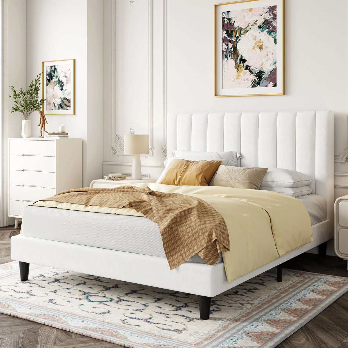 Queen Size Pink Velvet Upholstered Bed Frame V58825