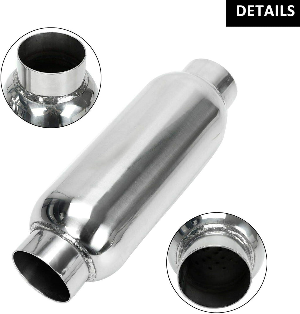 2.5 Inch Inlet 2.5 Inch Outlet Stainless Steel Weld-on Exhaust Muffler, Pair, 12 Overall Length U5682