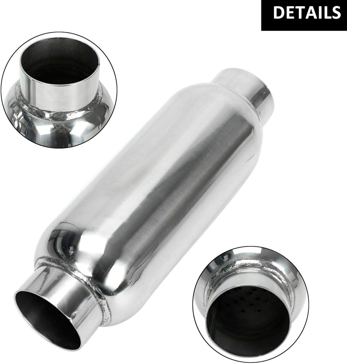 2.5 Inch Inlet 2.5 Inch Outlet Stainless Steel Weld-on Exhaust Muffler, Pair, 12 Overall Length U5682