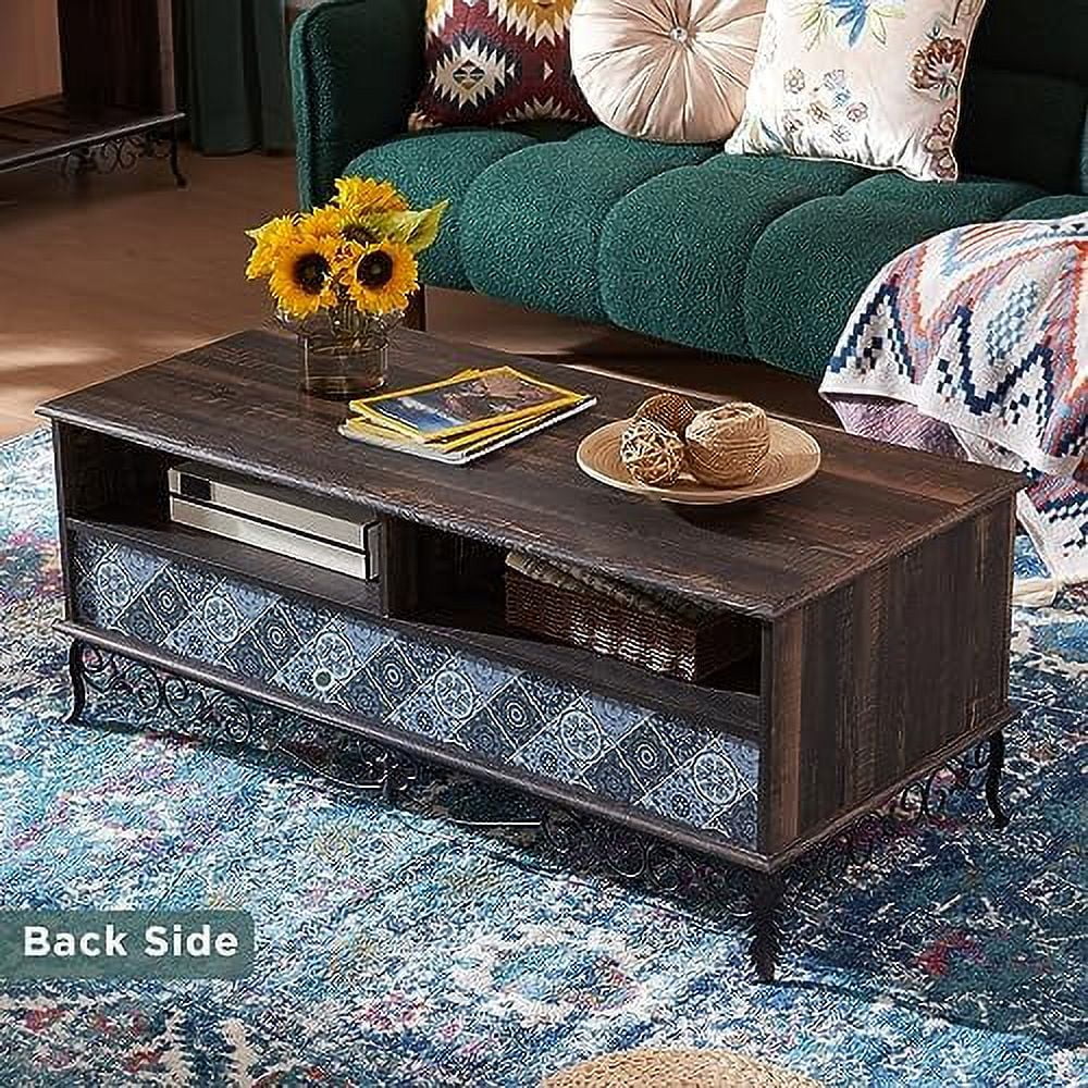 48" Dark Brown Coffee Table with Sliding Drawers N4075