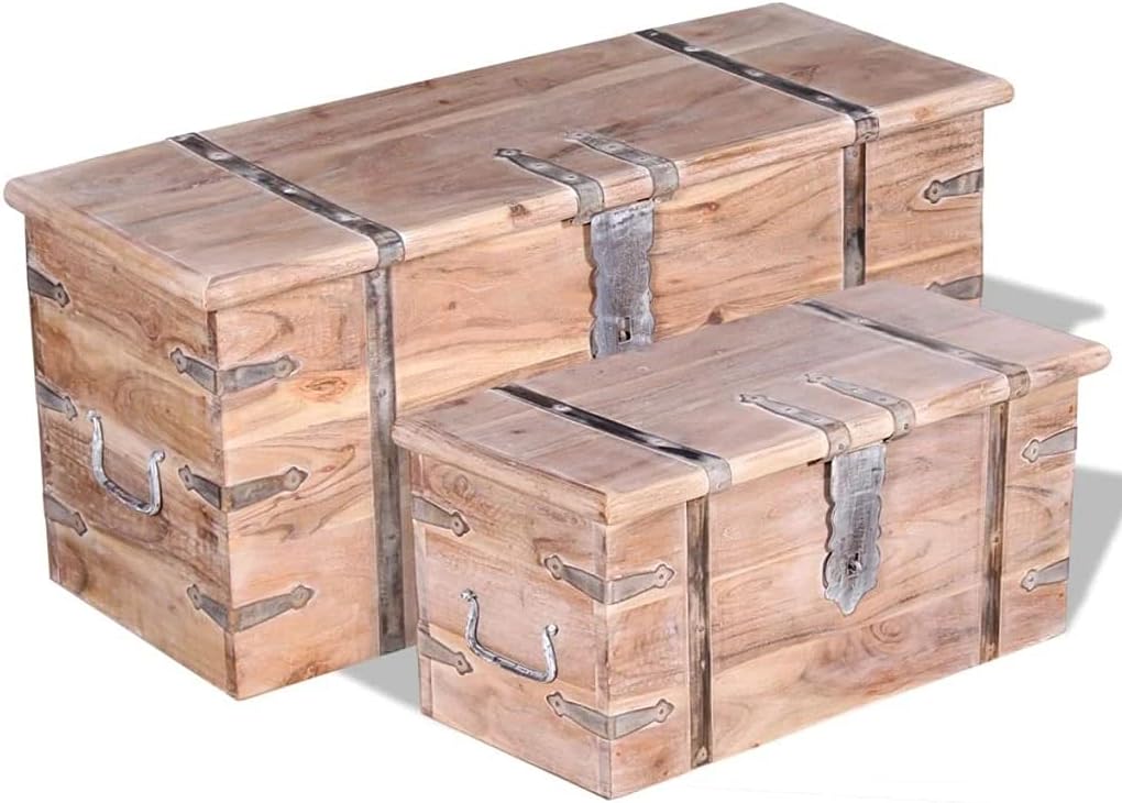 2 Piece Solid Wood Storage Chest Set with Lockable Side Handles Z855