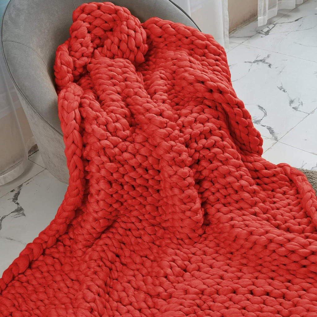 Chunky Knit Blanket Throw Rose Red 40x60 J196