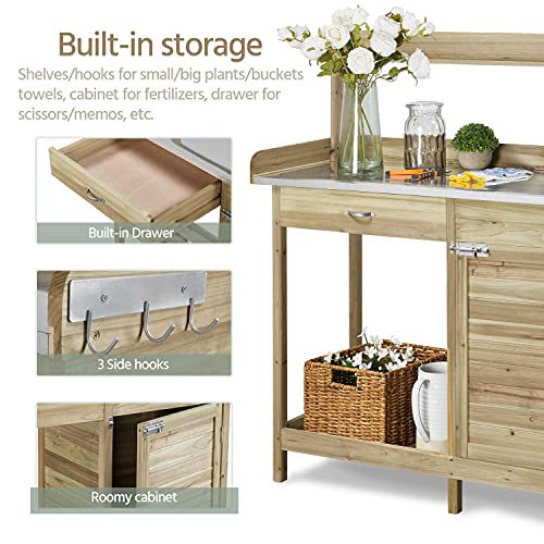 Outdoor Potting Bench Table with Cabinet Drawer Open Shelf B170524