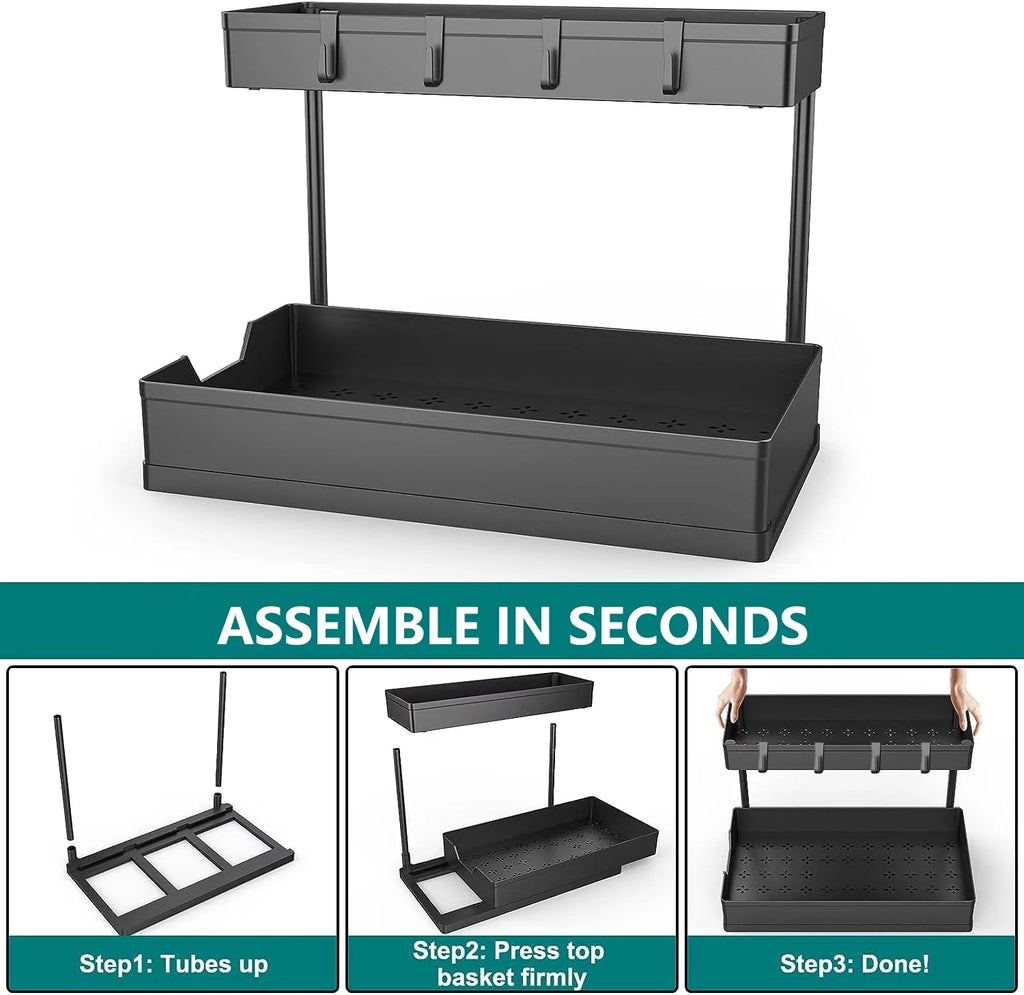 2 Tier L-Shape Under Sink Organizer with Hooks R915