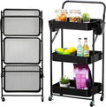 3-Tier Foldable Metal Utility Rolling Cart with Handle and Wheels A277