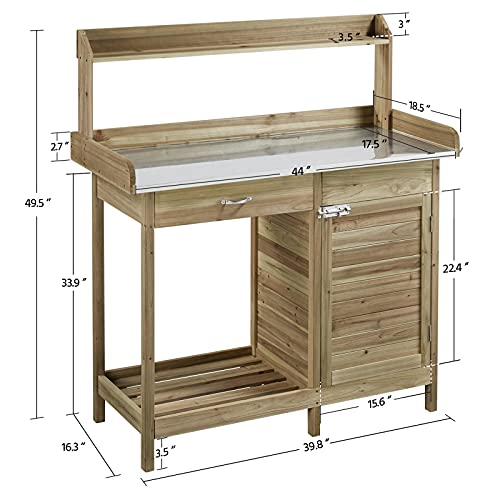 Outdoor Potting Bench Table with Cabinet Drawer Open Shelf B170524