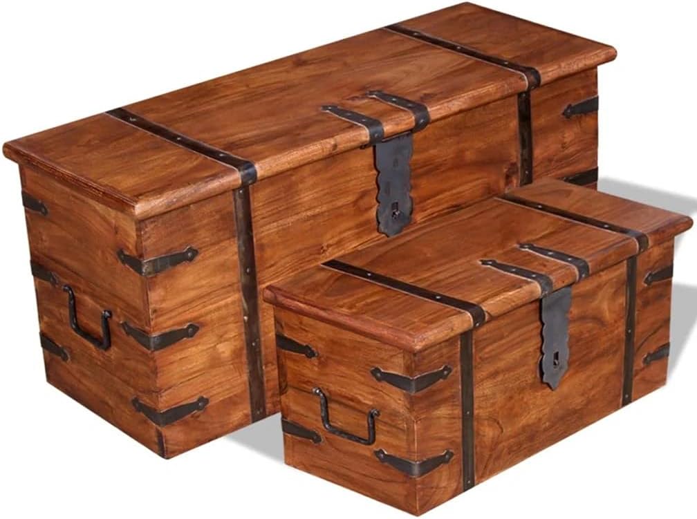 2 Piece Solid Wood Storage Chest Set with Lockable Side Handles Z855