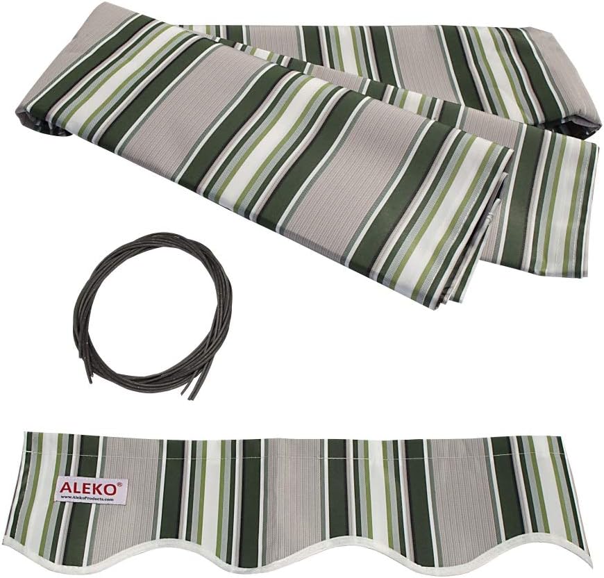 Retractable Motorized Patio Awning 12x10 Multistripe-Green Y38822