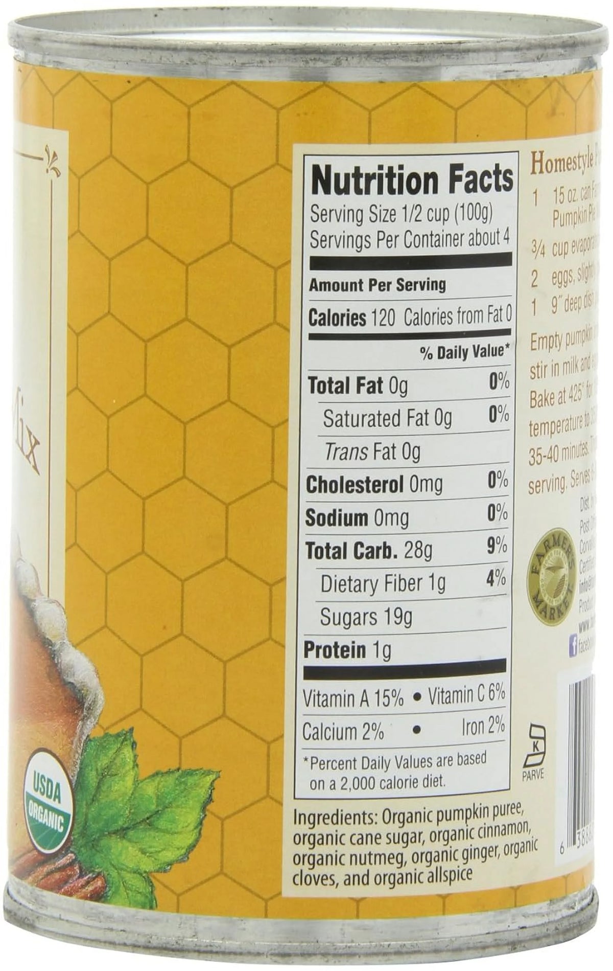 Organic Canned Pumpkin Pie Mix 15-Ounce Cans Pack Of 12 C126