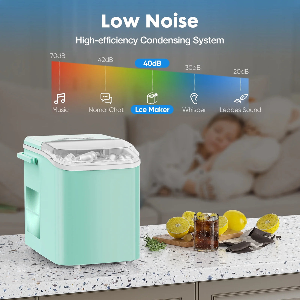 Portable Ice Maker Machine with Scoop and Basket S6508