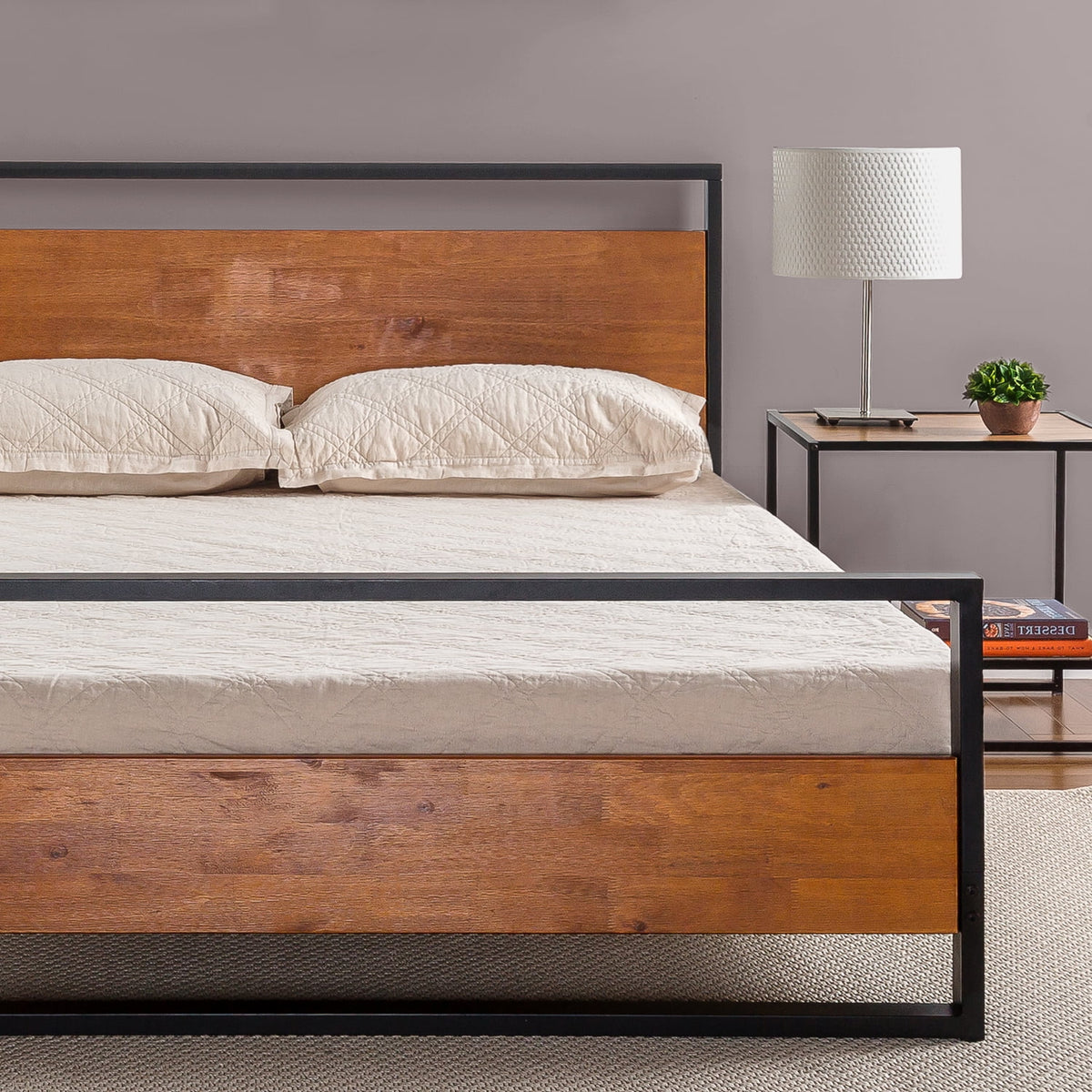 Metal and Wood Platform Bed with Headboard Twin T43419