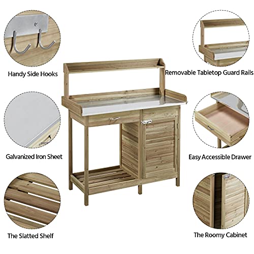 Outdoor Potting Bench Table with Cabinet Drawer Open Shelf B170524