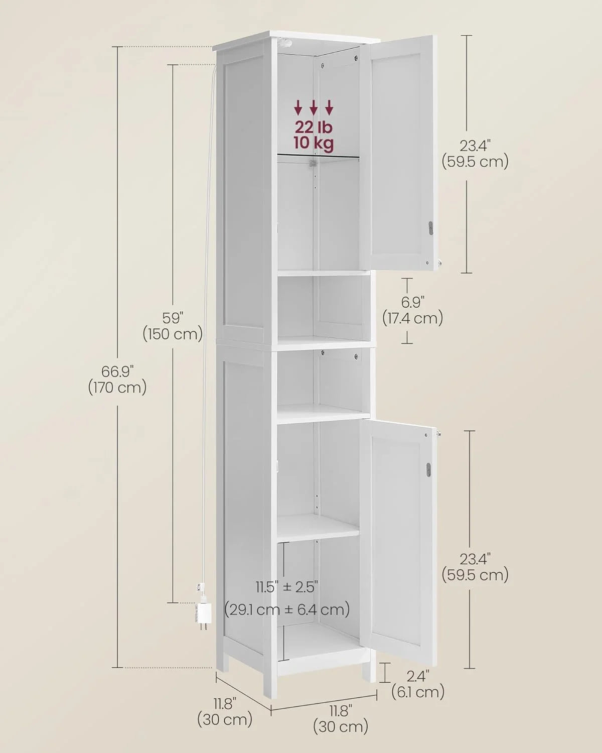 Cloud White Tall Bathroom Storage Cabinet with Adjustable Shelves E38300