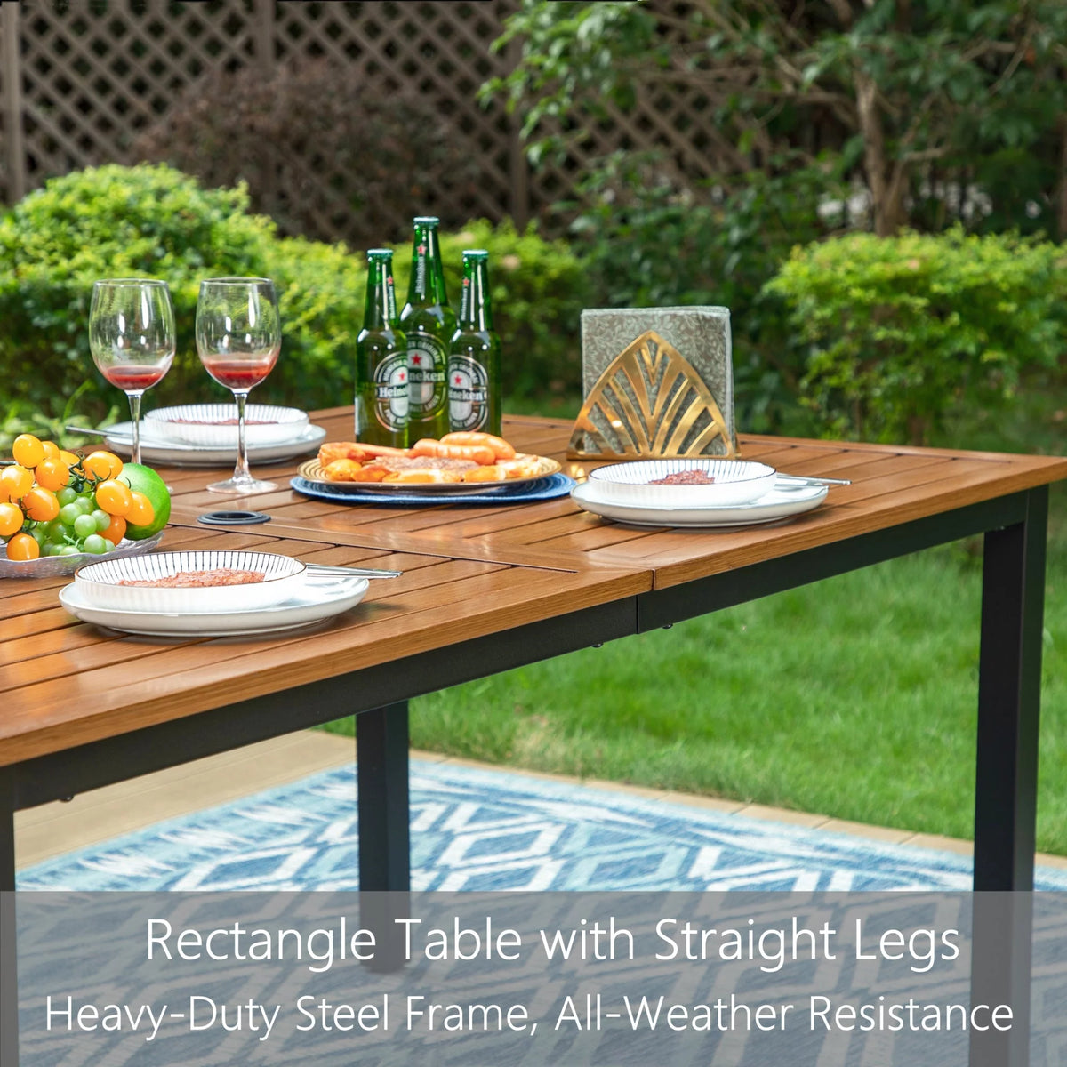 Outdoor Rectangle Dining Table with Umbrella Hole C2933