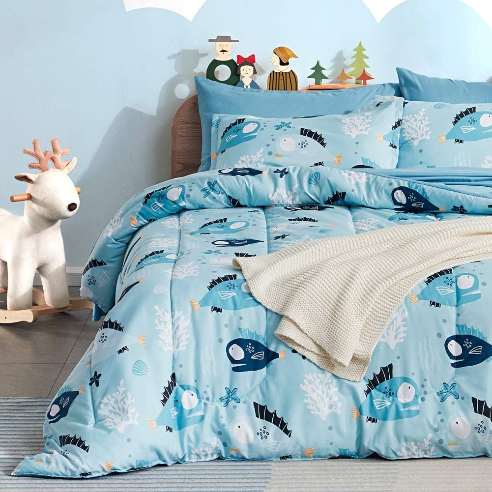 Blue Twin 5 Piece Microfiber Bedding Set I52066