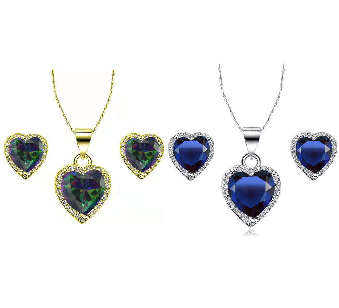 24k Yellow and White Gold Alexandrite and Blue Sapphire Necklace Set 18 inch V881