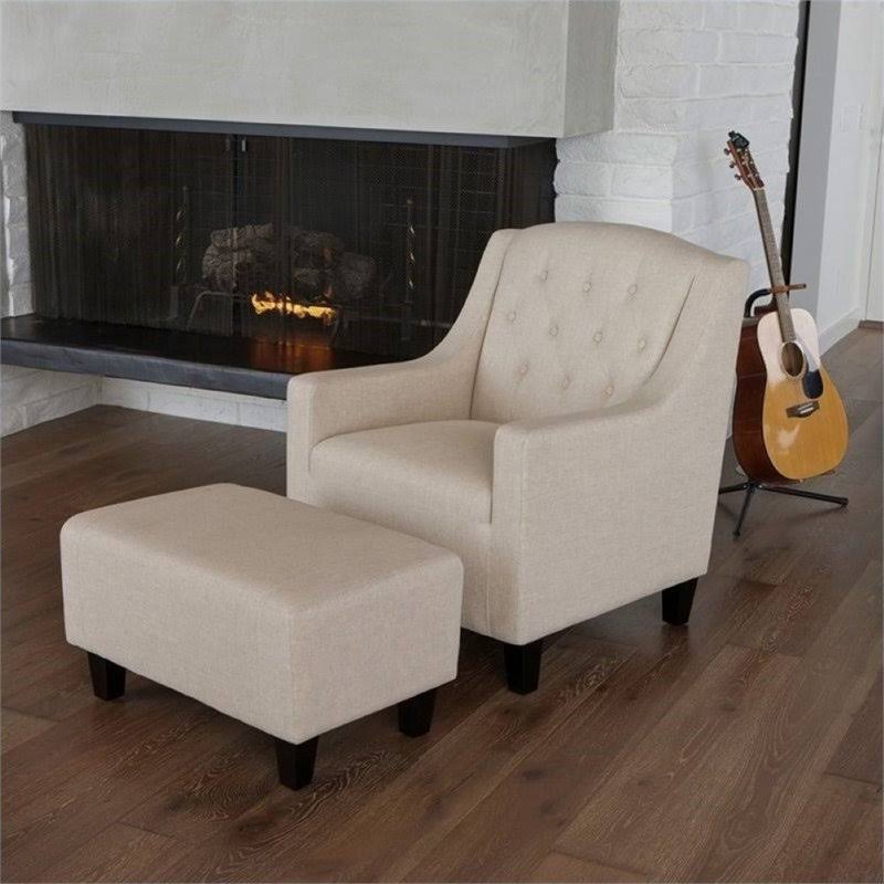 Beige Accent Chair with Ottoman B457