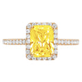 18k Yellow Gold Halo Ring with 1.96ct Emerald Cut Yellow Simulated Diamond E157051